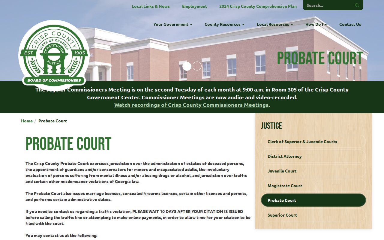 Crisp County warrant check Probate Court traffic route