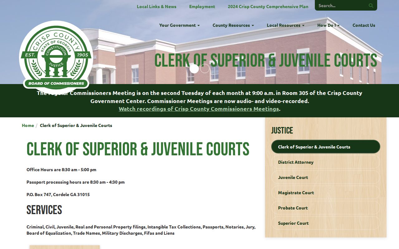 Crisp County active warrant search Superior and Juvenile Clerk