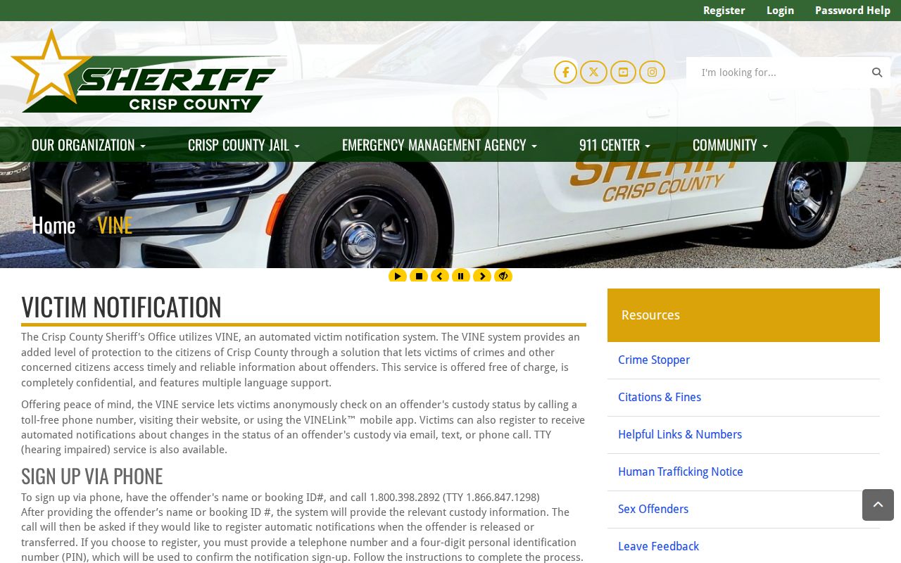 Crisp County bench warrant lookup and VINE custody notification boundary