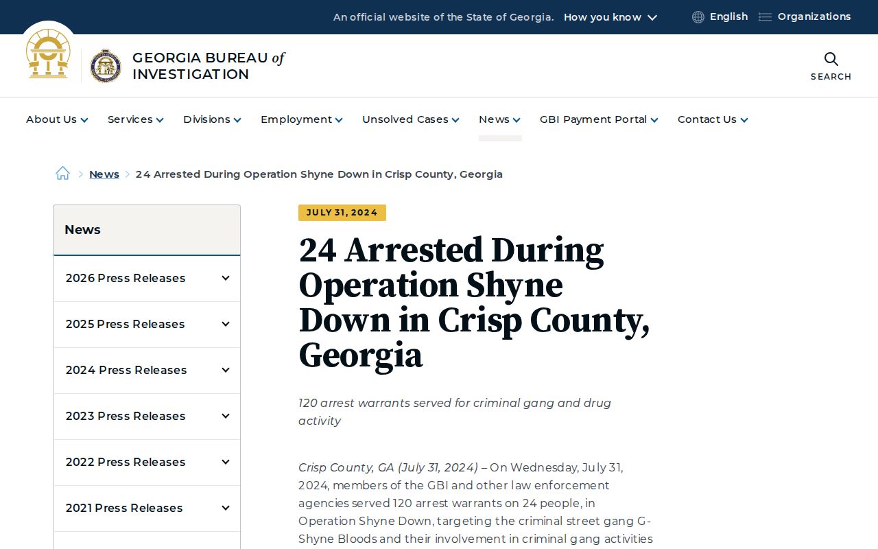 GBI public release about coordinated warrant service in Crisp County