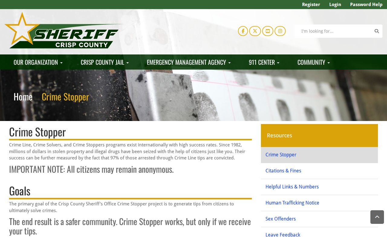 Crisp County Sheriff anonymous Crime Stopper tip program page