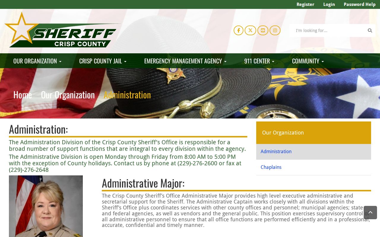 Crisp County warrant records administration hours and records role